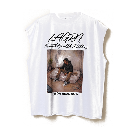 "VICES" Cut Off Tee - front, white background